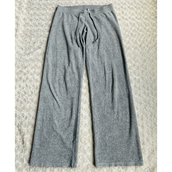 Vintage Juicy Couture Women Black Velour Flared Track Pant Loungewear Y2K Size L